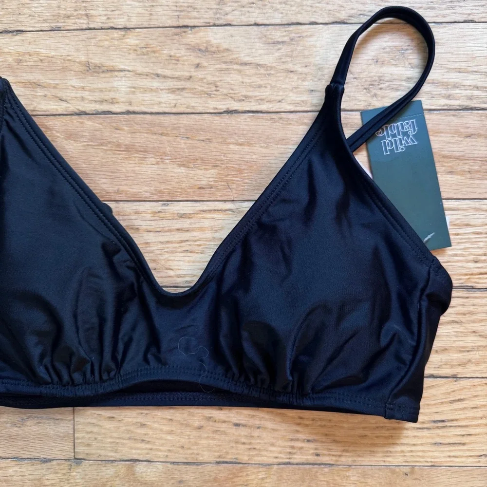 Wild Fable Womens Scoop Front Bikini Top Black Adjustable Straps M 8-10 New